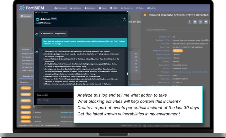 Fortinet Advisor 推出生成式人工智慧資安助理